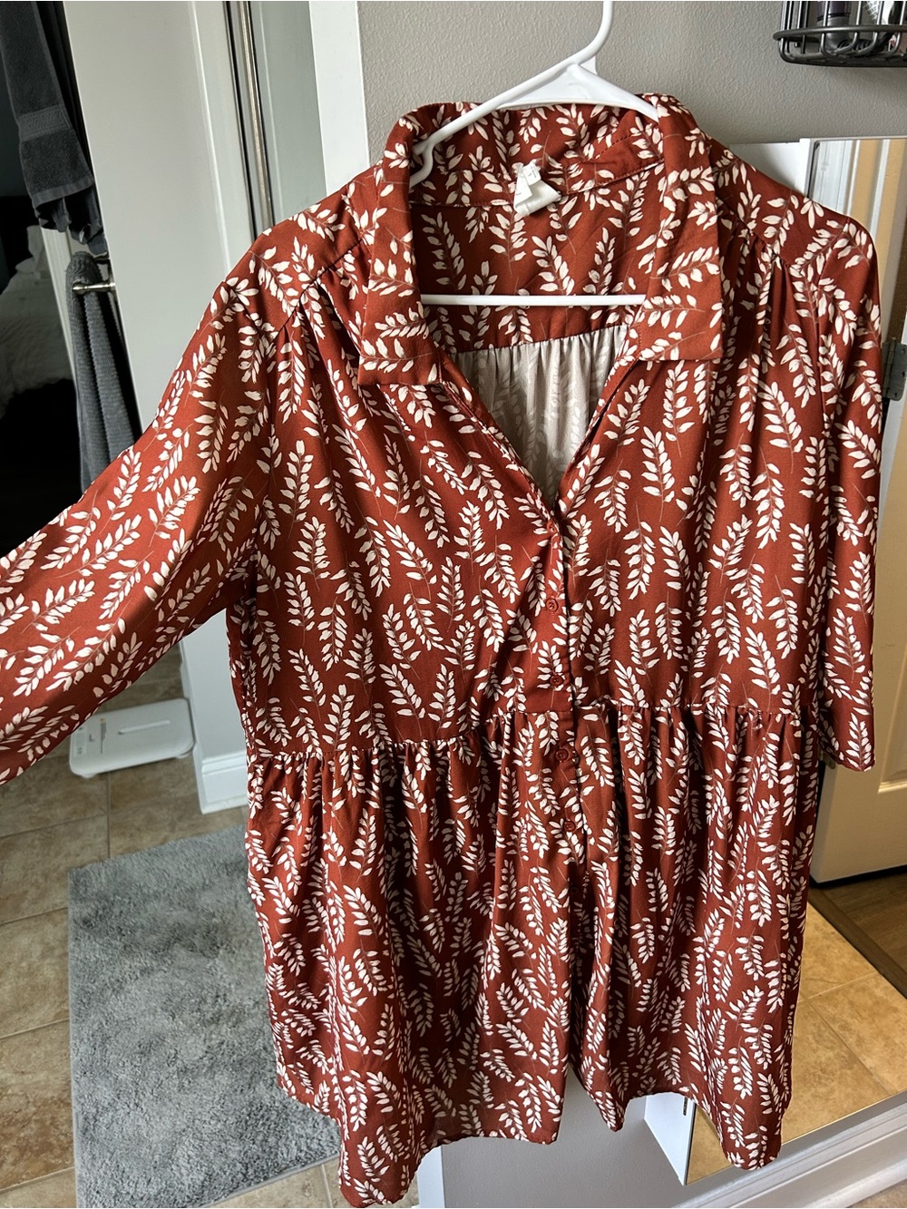 FLAWLESS Rust Red Leaf-Print Button Dress